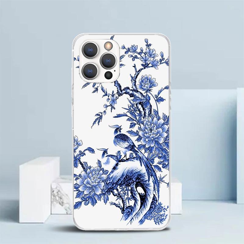 Blue And White Porcelain Soft Cover for iPhone 16 17 Air 15 14 Pro Max 16E Phone Case 13 Mini 12 11 7 SE 8 Print Pattern Fit Cas