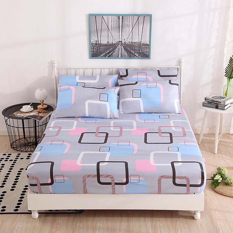 Plant Printing Bed Sheet Fitted Sheet with Pillowcase Elastic Bands Non Slip Adjustable Mattress Cover for Double King Queen Bed