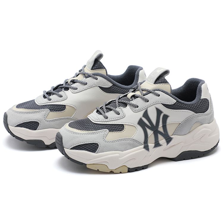 MLB Big Ball Tessuto Chunky Ecopelle Vintage Suola Spessa Ammortizzante Rialzante Scarpe Basse da Papà Sneaker Unisex Grigio 3ASHC3S1N-50CGS