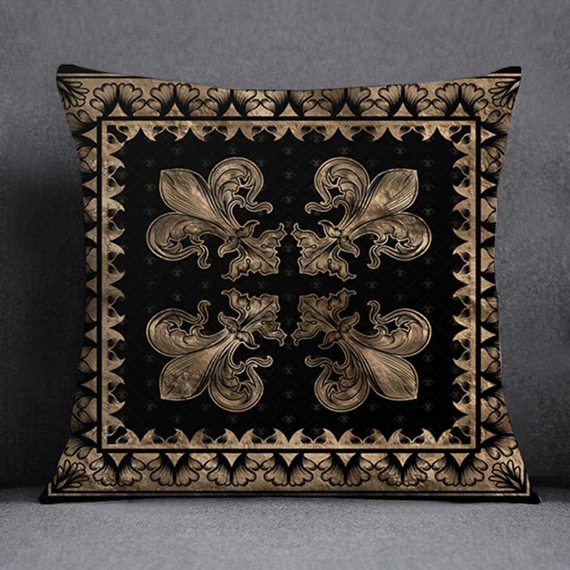 Funda de Almohada de Felpa con Estampado Floral Étnico de Lujo Funda para Cojines de Sofá Geométricos Vintage Europeos Cojines Decorativos para Hogar y Oficina