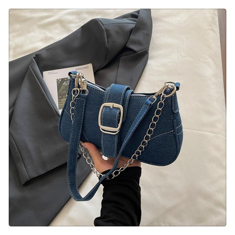 Denim small bag women's 2025 new high-end fashion commuter underarm bag simple chain shoulder messenger bag
