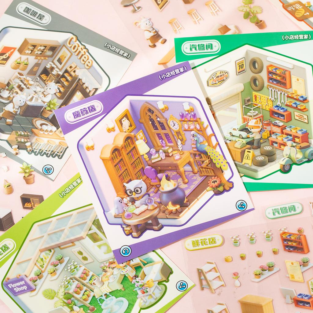 6/8in1 Kawaii Traumhaus 3D Cartoon Miniatur Szene Stickerbuch DIY Scrapbooking Stapelspiel Sticker Kinder Festival Geschenk