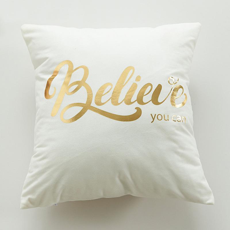 Home New Hot Stamping Motto Golden Pillow Valentine's Day Pillow Cushion Short Plush Pillow Case