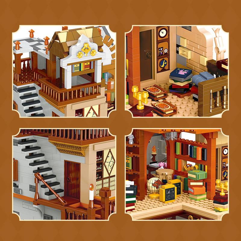 3294PCS Mittelalterliche Europäische Bibliothek Bausteine Kreative Stadt Streetview MOC Modell Steine Desktop Ornamente Kinder DIY Spielzeug