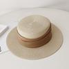 Retro Flat Top Straw Hat For Women With Wide Brim And Sun Protection For Vacation