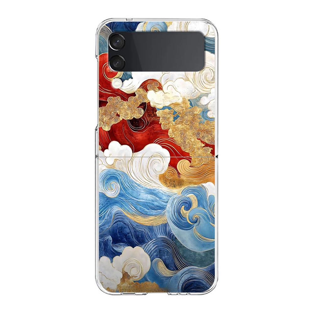 Transparent Phone Case For Samsung Galaxy Z Flip 3 4 5 6 7 Hard Folding PC Z Flip3 Flip4 Cover Japanese Style Art Japan