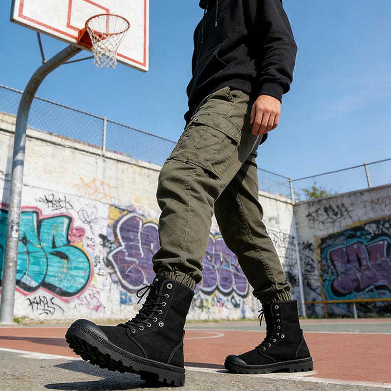 Jaro Podzim Pánské Vysoké Boty Látkové Boty Plochá Podrážka Protiskluzové Cool Mladý Muž Street Style Obuv Černá Modrá Velká Velikost 45