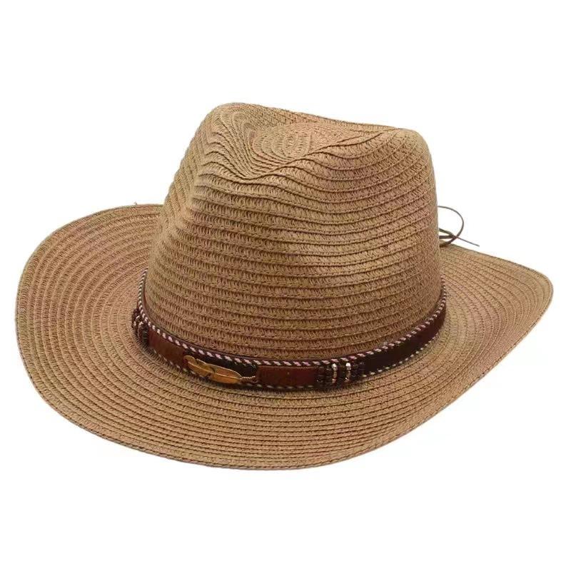 Cowboy Straw Hat Women's Summer Travel Visor Year New Ethnic Style Jazz Hat Big Brim Beach Hat