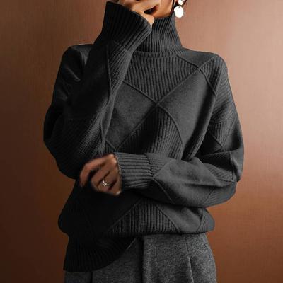 Women's Fashion Casual Fall Winter Solid Color Print Long Sleeve High Neck Sweaters