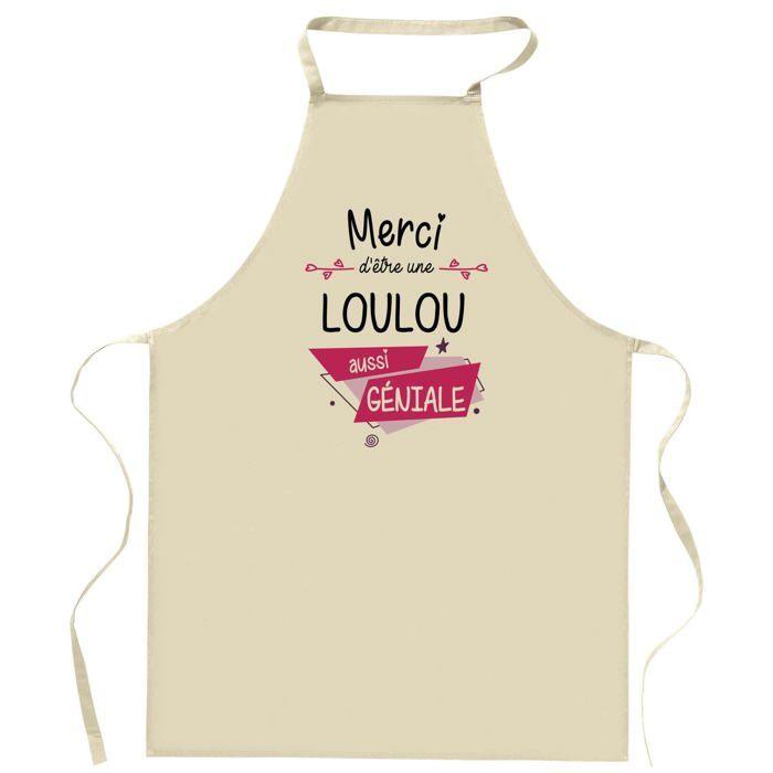 Tablier de cuisine - Loulou Merci Géniale - Impression bretonne - Coton résistant - Liens ajustables