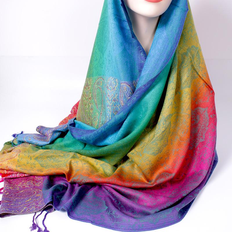Spring and Autumn Mixed and Matched Scarf Dual-purpose Jacquard Colored Cashew Long Towel Travel Photo Shawl Women's Headscarf