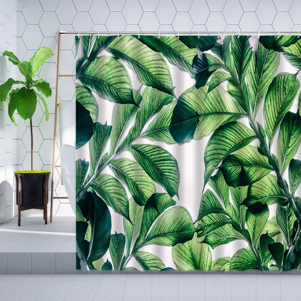 Waterproof Bath Curtains Hand Painted Bamboos Leaves Shower Curtain Green Simple Life Home Decorative Bathroom Decor Accessories