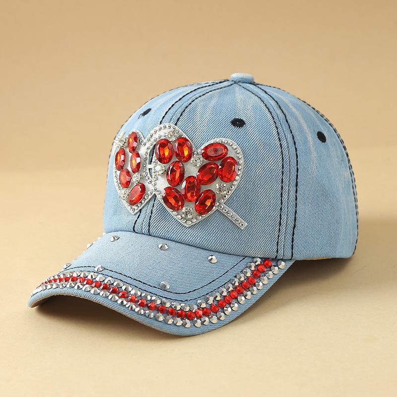 Shiny Rhinestone Cowboy Baseball Cap, Decorated With Glittering Crystal Stars / Heart-Shaped Embellishments. Adjustable Casual S