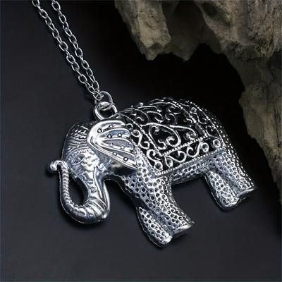Silberfarbiger Maskottchen Elefant Anhänger Retro Hohlkette Stilvoller Unisex Schmuck Halsaccessoires