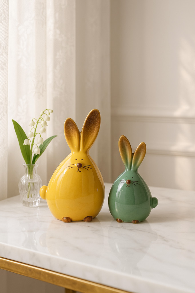 Charming Ceramic Rabbit Figurine with Long Ears - Perfect for Home & Party Decor