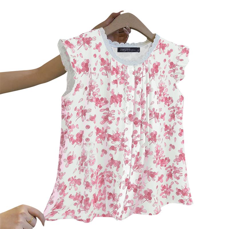 

ZANZEA Women Summer Lace Splice Round Neck Sleeveless Floral Tank Tops 4XL розовый