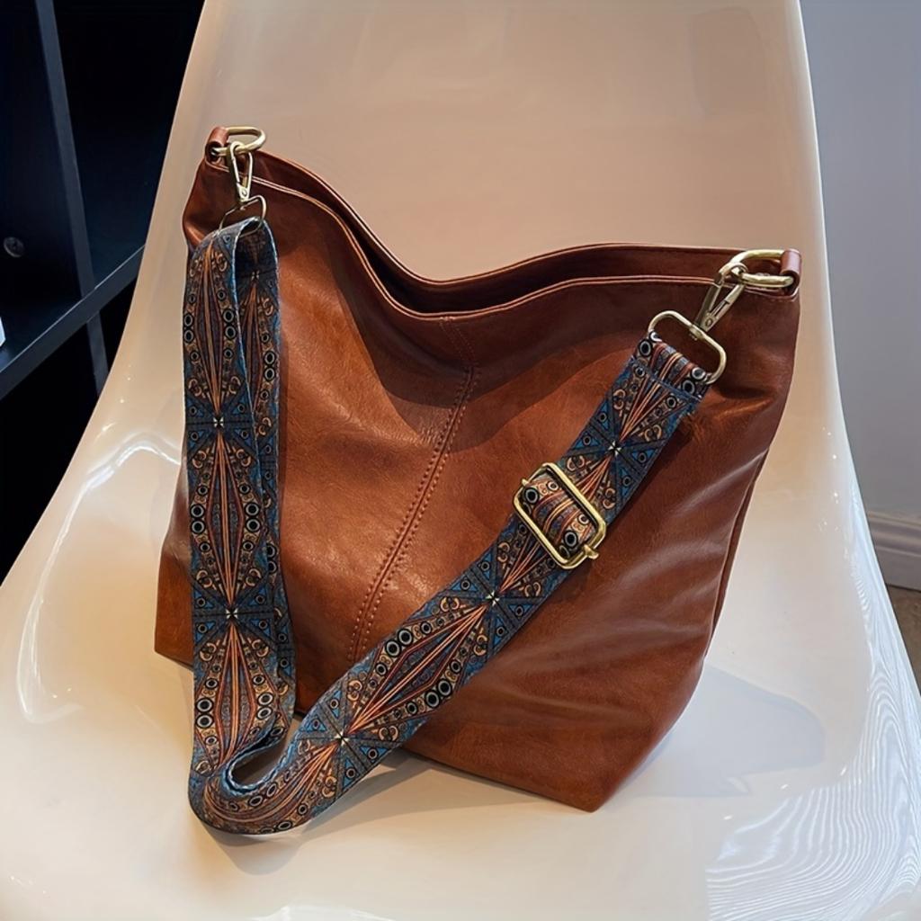 Nuova Borsa Donna Retrò con Ampia Tracolla Geometrica, Borsa a Spalla/Crossbody Tote di Grande Capacità, Borsa Pratica per la Spesa Quotidiana all'Aperto Casual