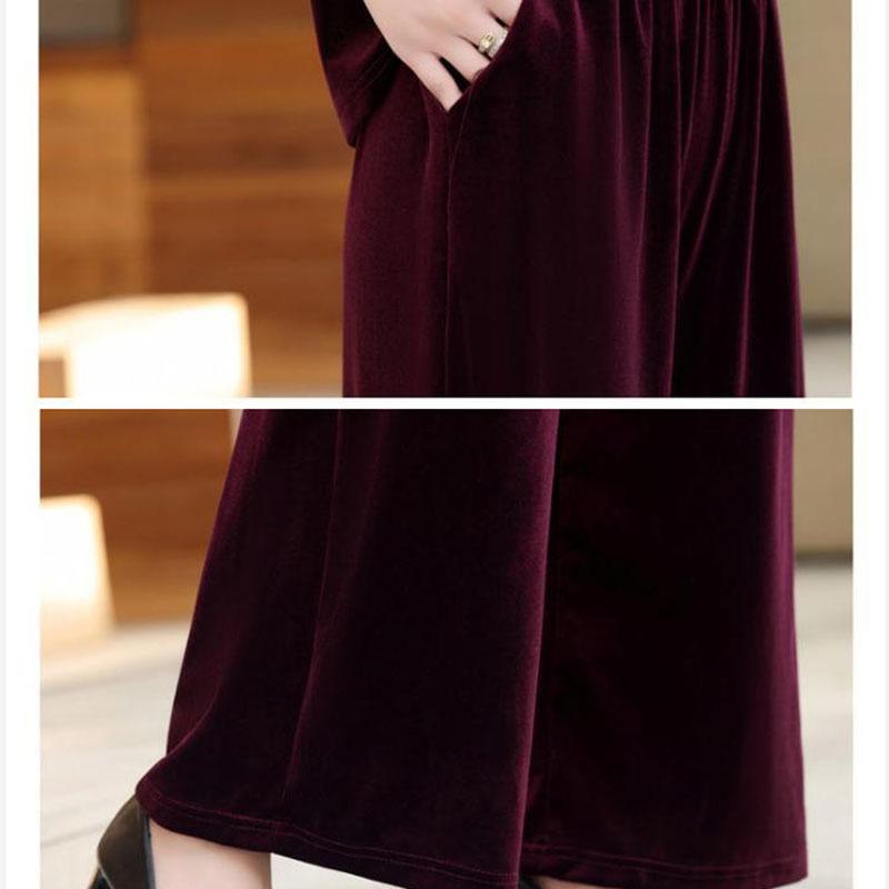 2pcs Pants Suit Autumn Women's Loose Plus-size Velvet Blouse High-waist Velvet Pants Two-piece Set