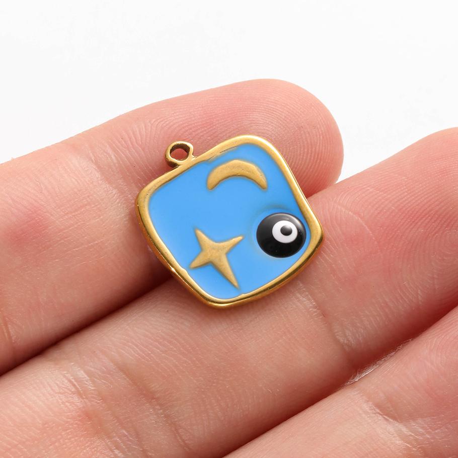 6pcs Real Gold Plated Blue/Dark Blue Rhinestone Evil Eye Pendant Stainless Steel Turkish Eye Charms For Jewelry Making Supplies
