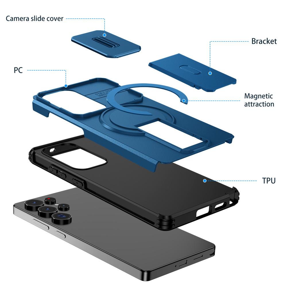 Slide Lens Invisible Folding Magnetic Stand Phone Case For Samsung S25 Ultra S24 Plus FE A56 A36 A26 A16 Camera Protection Cover