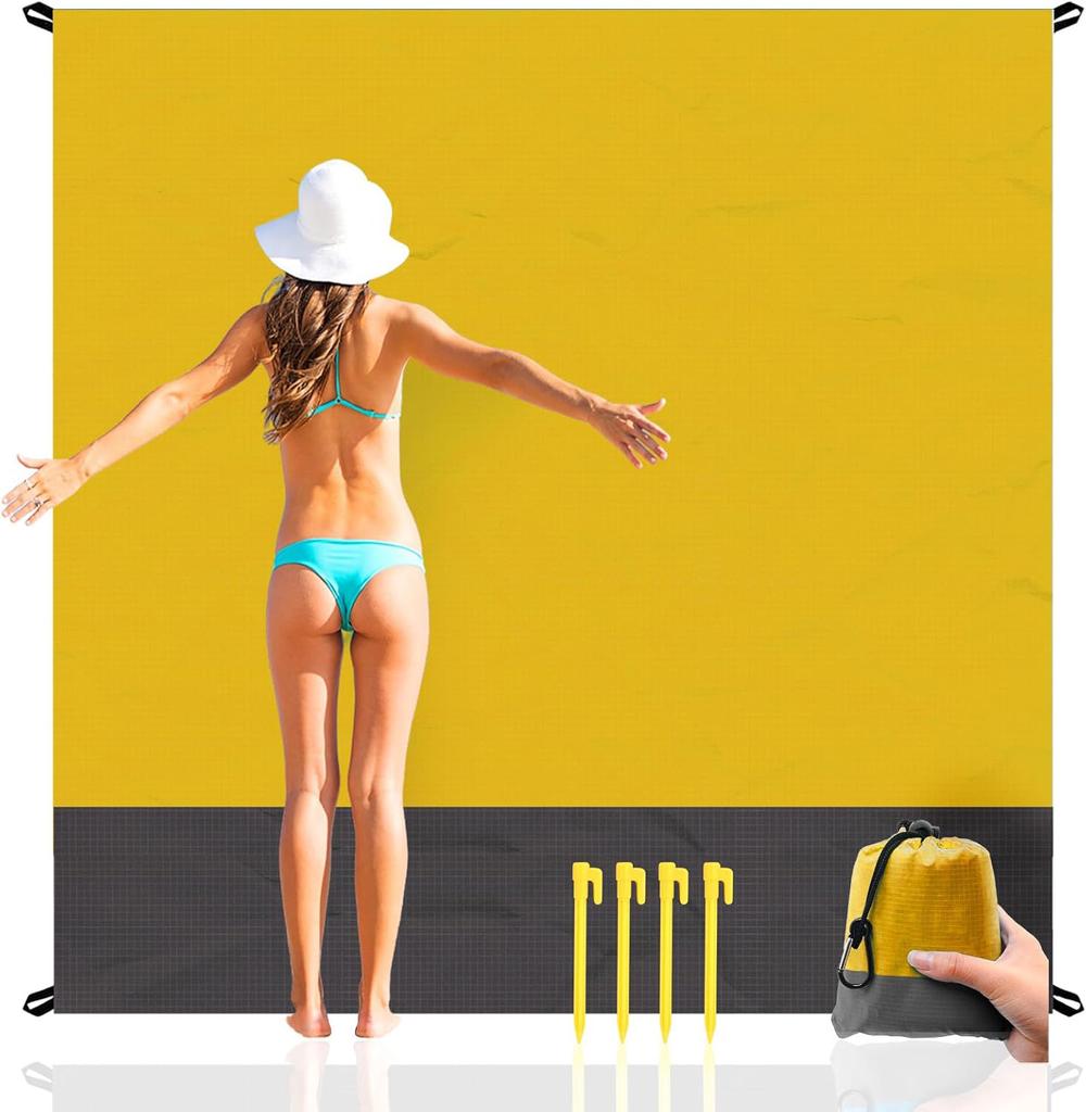 Multiple Sizes Beach Blanket Sandproof Waterproof Large Quick Drying Outdoor Picnic Mat with 4 Stakes for Travel Camping Hiking