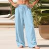 Men's Linen Loose-fitting Casual Sports Pants With Pockets And Drawstring, Solid Color