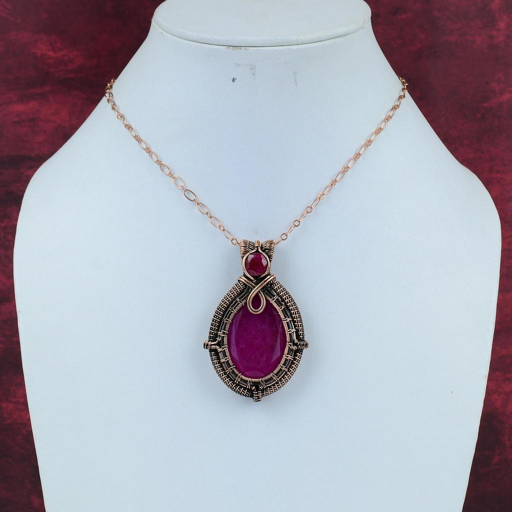 Facettierter Kaschmir-Rubin-Anhänger Kupferdraht-Wickel Schmuck Handgefertigt Anhänger Kupferdraht-Wickelanhänger Jahrestagsgeschenke Echter Edelstein Schmuck