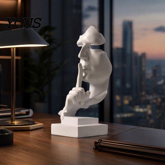 Gold Black White Figurine Abstract Faceless Sculpture, Modern Minimalist Silence Resin Statue, Luxury Light Figure Home Decor for Office