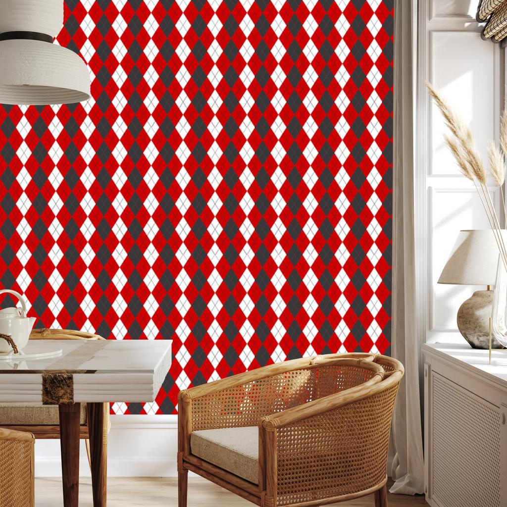 Red Checkered Wallpaper, Red, Coral, and White, 50x1000