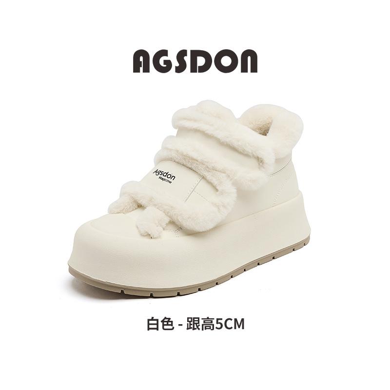 Augustus High-top Velvet Little White Shoes for Women's 2025 New Winter Muffin Platform Lamb Velvet White Board Shoes