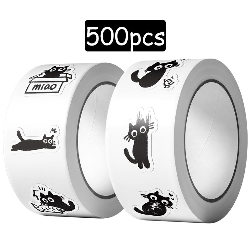 500 Pcs/Set Black Cat Roll Sticker Graffiti Stickers Diy Phone Case Laptop Water Bottle Waterproof Stickers