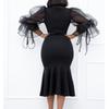 Mesh splicing fishtail dress dress fashionable large size hip wrap dress