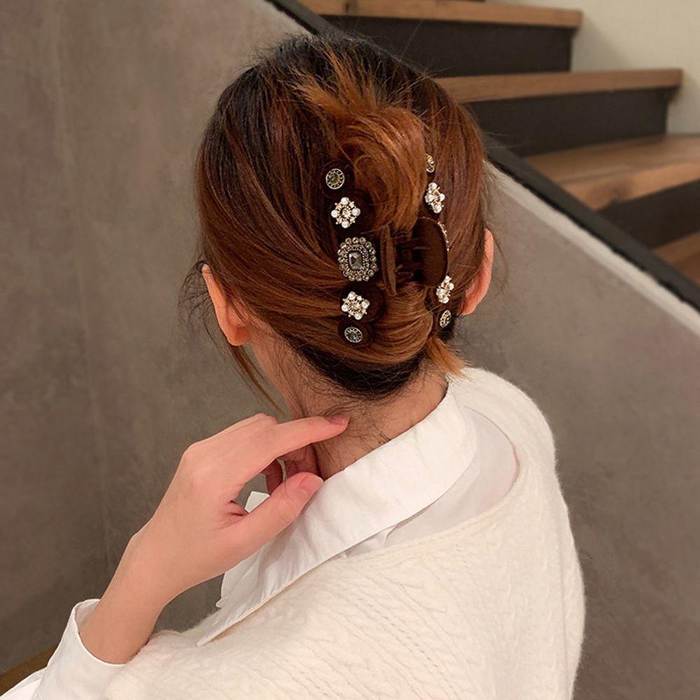 Clip Rhinestone Baroque Pearl Women Hair Claws Crystal Shark Clip Korean Ponytail Holder Hairgrip