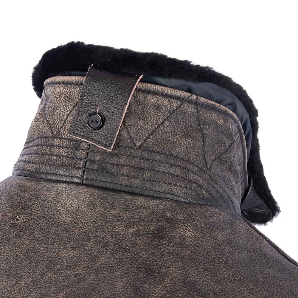 Maplesteed Super G1 Flight Jacket Men Gray Leather Jacket Vintage Quilted Natural Cowhide Fur