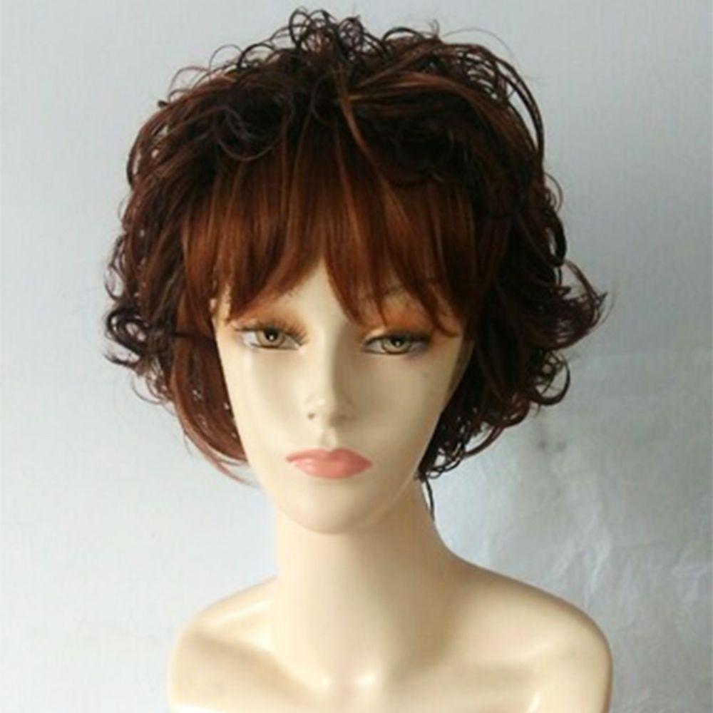 Natural Female Resistant Heat Synthetic Fiber Hair Wavy Wigs Short Curly Wigs With Bangs Full Wigs