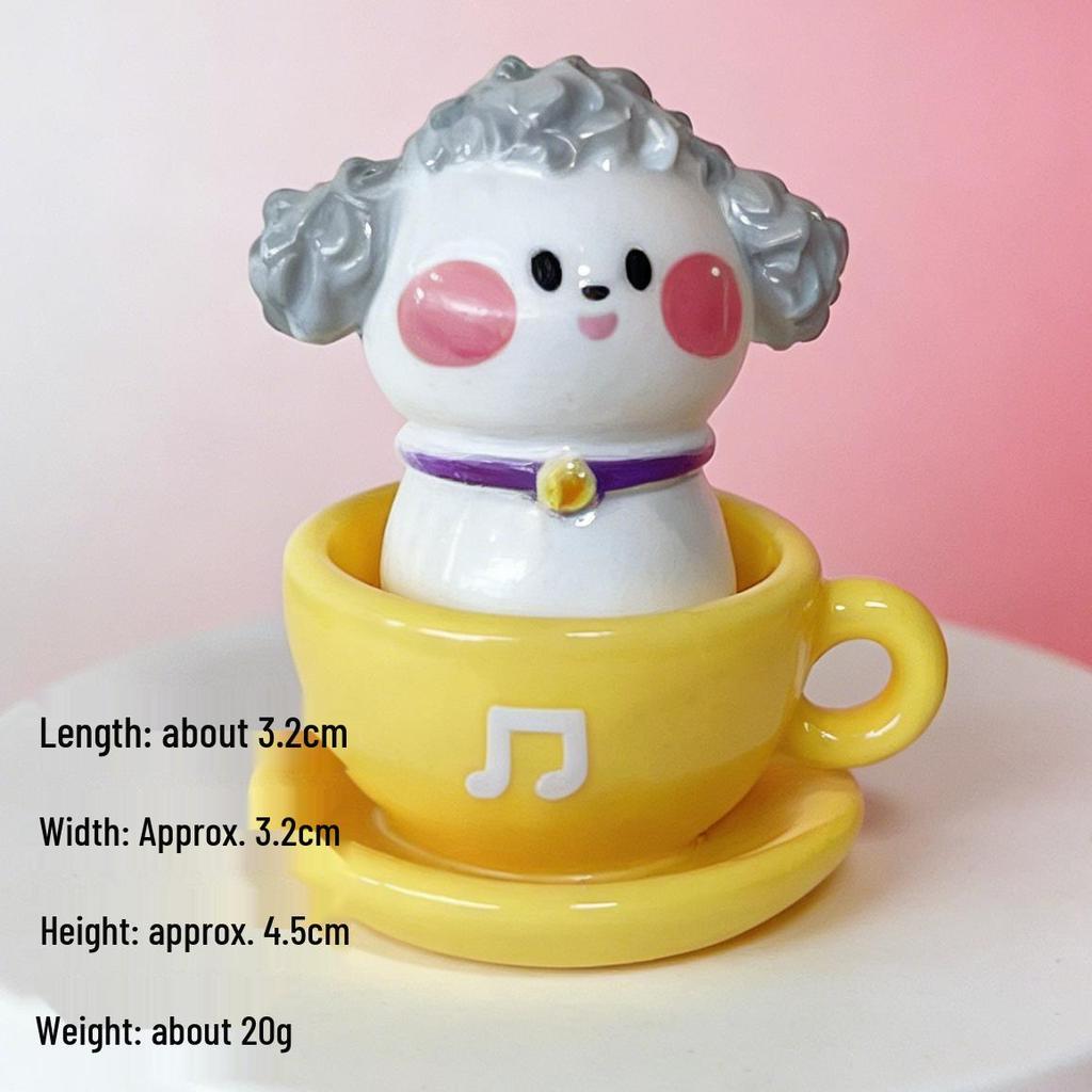 Shin-chan Cute Pet Tea Cup Ornament: Cartoon Cat & Dog Resin Figurines