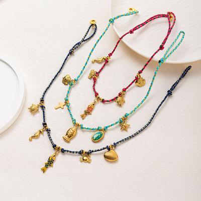 Popular Ocean-Themed Stainless Steel Pendant Necklace with Colorful Rope - Fashionable and High-Quality, Featuring a Small Fish Design.