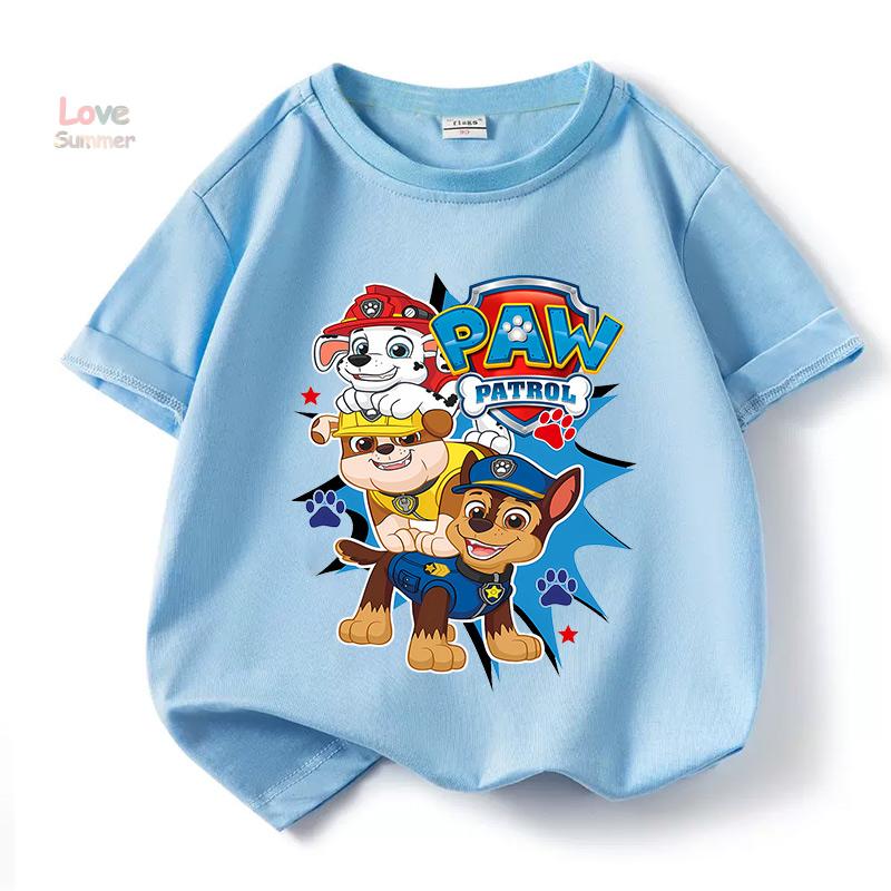 Paw Patrol boys T-shirts for Boys Anime Cartoon Cute Birthday Clothing Children Summer Fashion Short Sleeved Shirt Kids Clothes