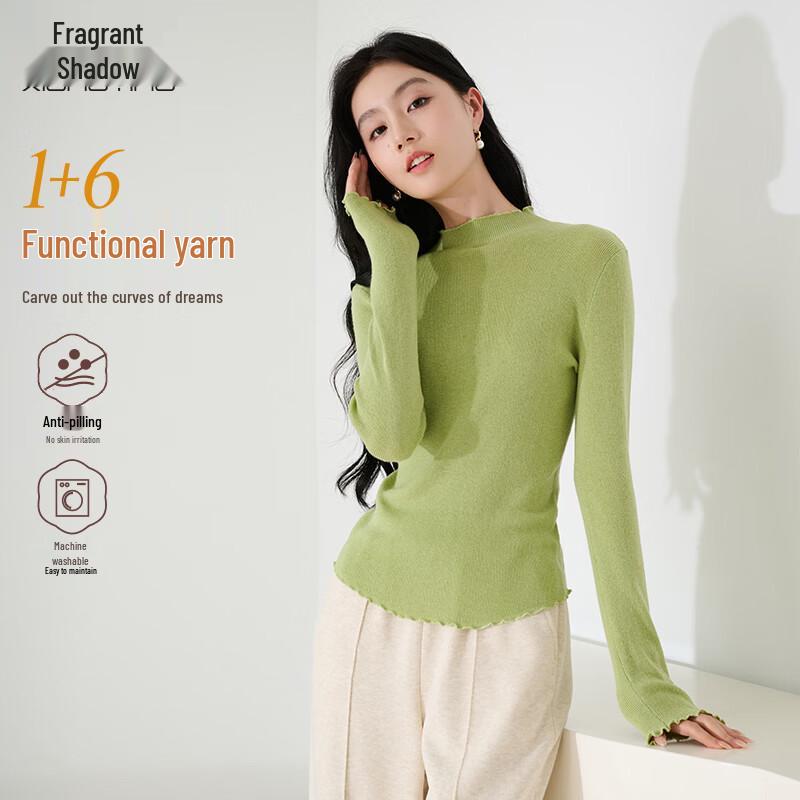 Women s Half-High Neck Ruffle Sleeve Wool Blend Knit Top L