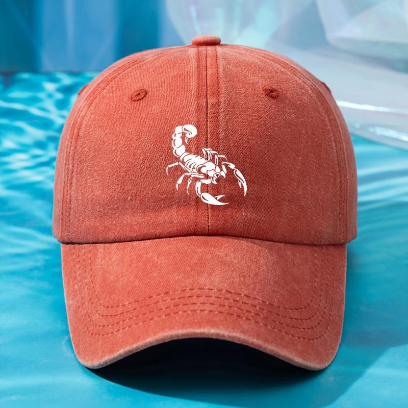Retro Washed Baseball Cap, Scorpion Print, Adjustable Hip-hop Truck Driver Cap, Casual Style, Outdoor Camping Party Hat