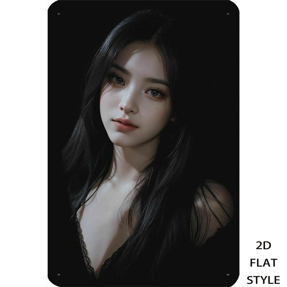 

HD Metal Tin Sign Mysterious Asian Lady in Black Lace Lingerie Vintage Wall Art Decor for Home Bar Man Cave Retro Metal Plaque P 20x30cm（7.8x11.8inch）