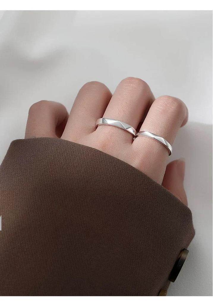 S999 Sterling Silver Adjustable Rhombus Band - Niche Design Couples Ring Set