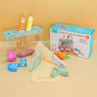 Wooden Children's Simulation Playhouse Kitchen Role-playing Parent-child Interaction Fruit and Vegetable Cutting Music Educational Toy Set