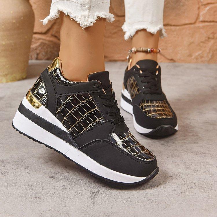 Large Size Lace-up Sports Single Shoes for Women's Spring and Autumn New European and American Fashion Versatile Slope Heel Casual Single Shoes for 