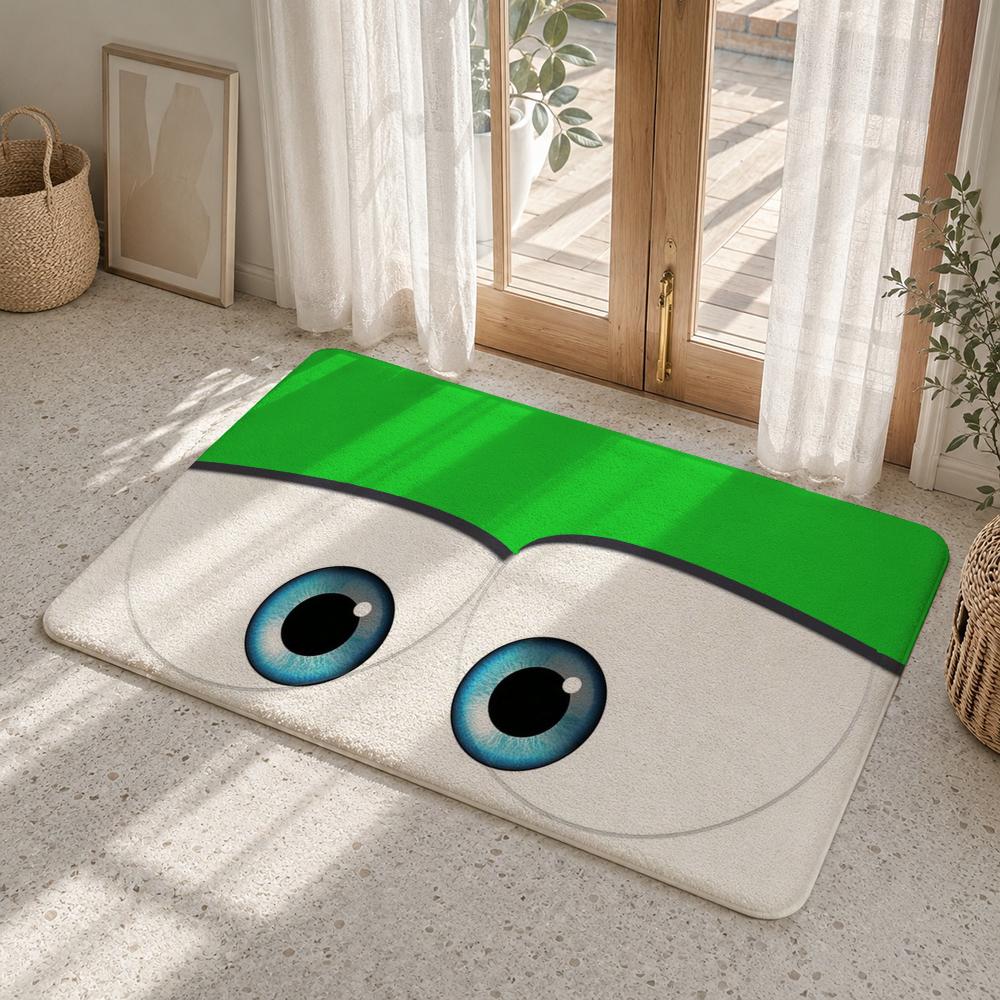 New Cartoon Big Eyes Floor Mat Flannel Rug Non Slip Absorbent Soft Washable For Entryway Hallway Bathroom Kitchen Decor