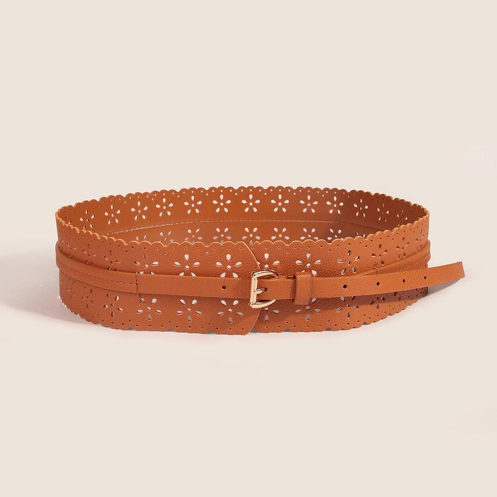 European & American Style Hollow Punch Wide Waist Fashion Belt with Concave Design