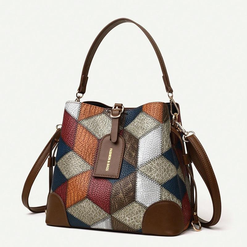 Large PU leather women's bag contrasting color women's shoulder bag large capacity women's crossbody bag fashion