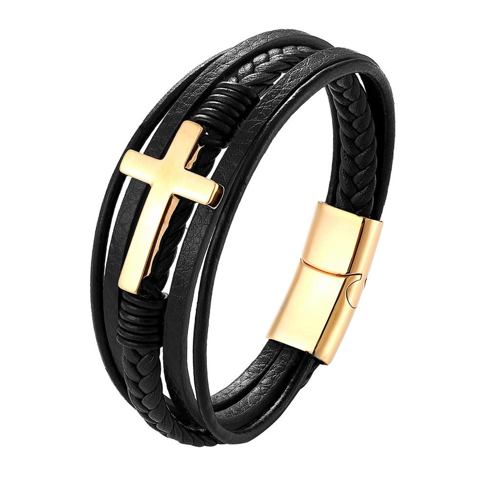 2026 Fashion Cross Bracelet Black Gold Steel Multi-layer Woven Bracelet Bracelet