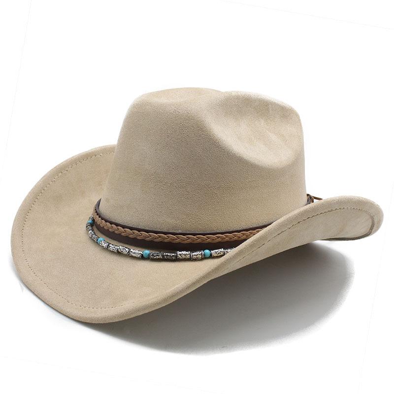 New ethnic style decorative suede jazz top hat with big brim suede one-word top men's and women's denim hat felt hat