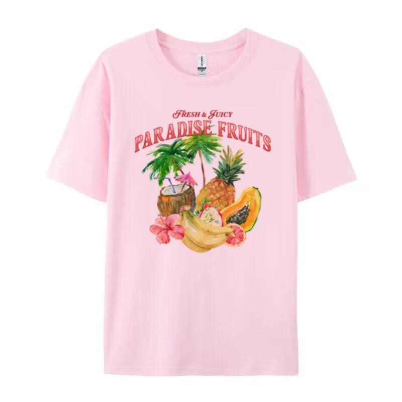 Retro Style Tropical Fruit Graphic Tees Cute Y2k Aesthetic Beach TShirt Papaya Coconut T Shirt Women Loose Summer Vacation Top